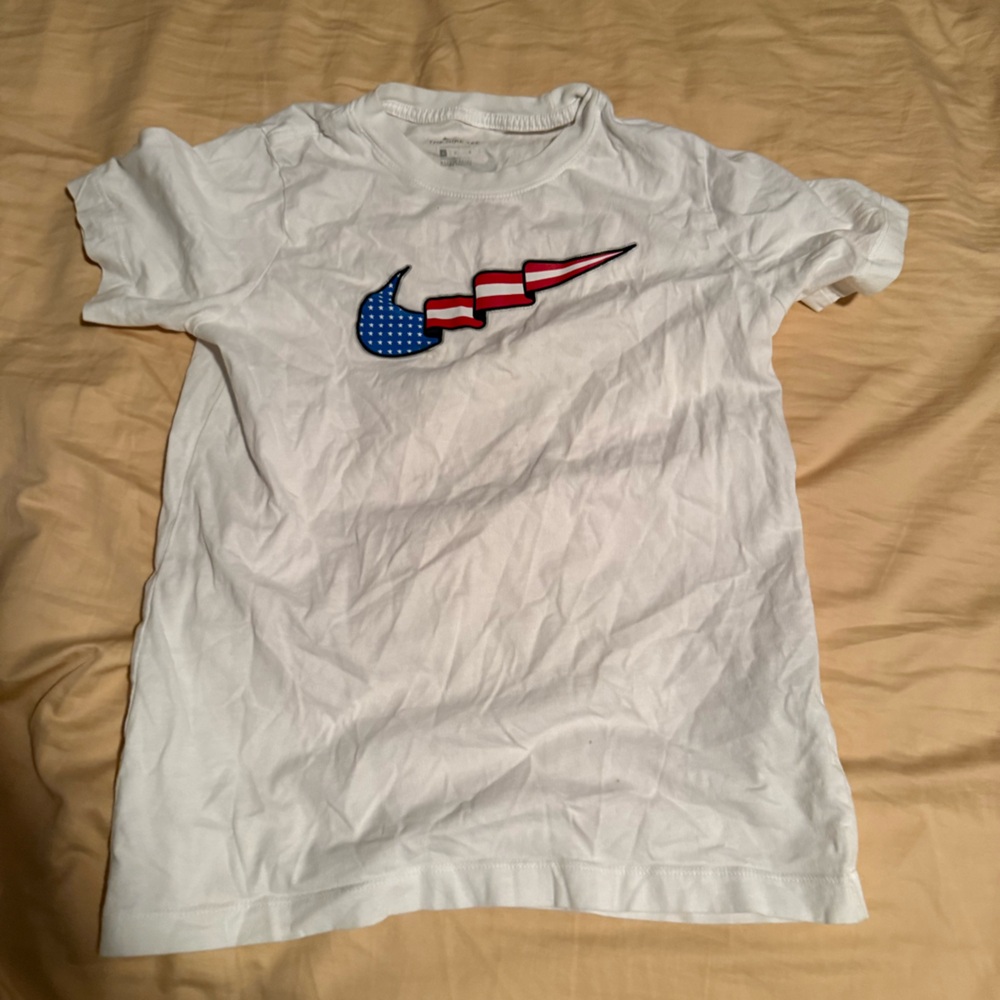 Nike White Tee with Patriotic American Chevron Graphic